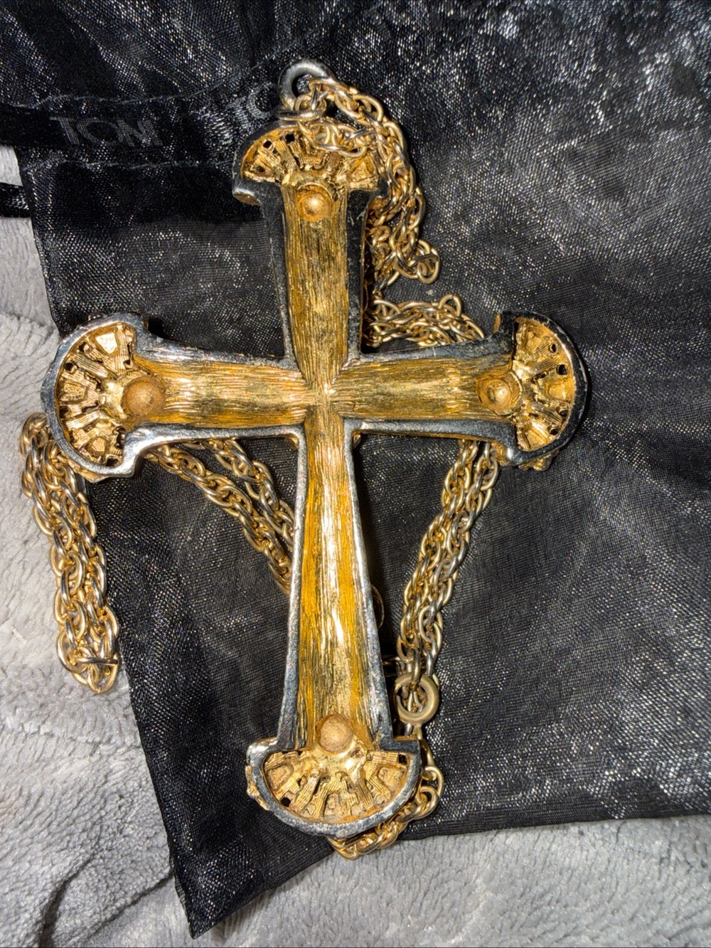 Gold-Tone Cross Pendant Necklace with Turquoise & Pearl Accents - Picture 5 of 5